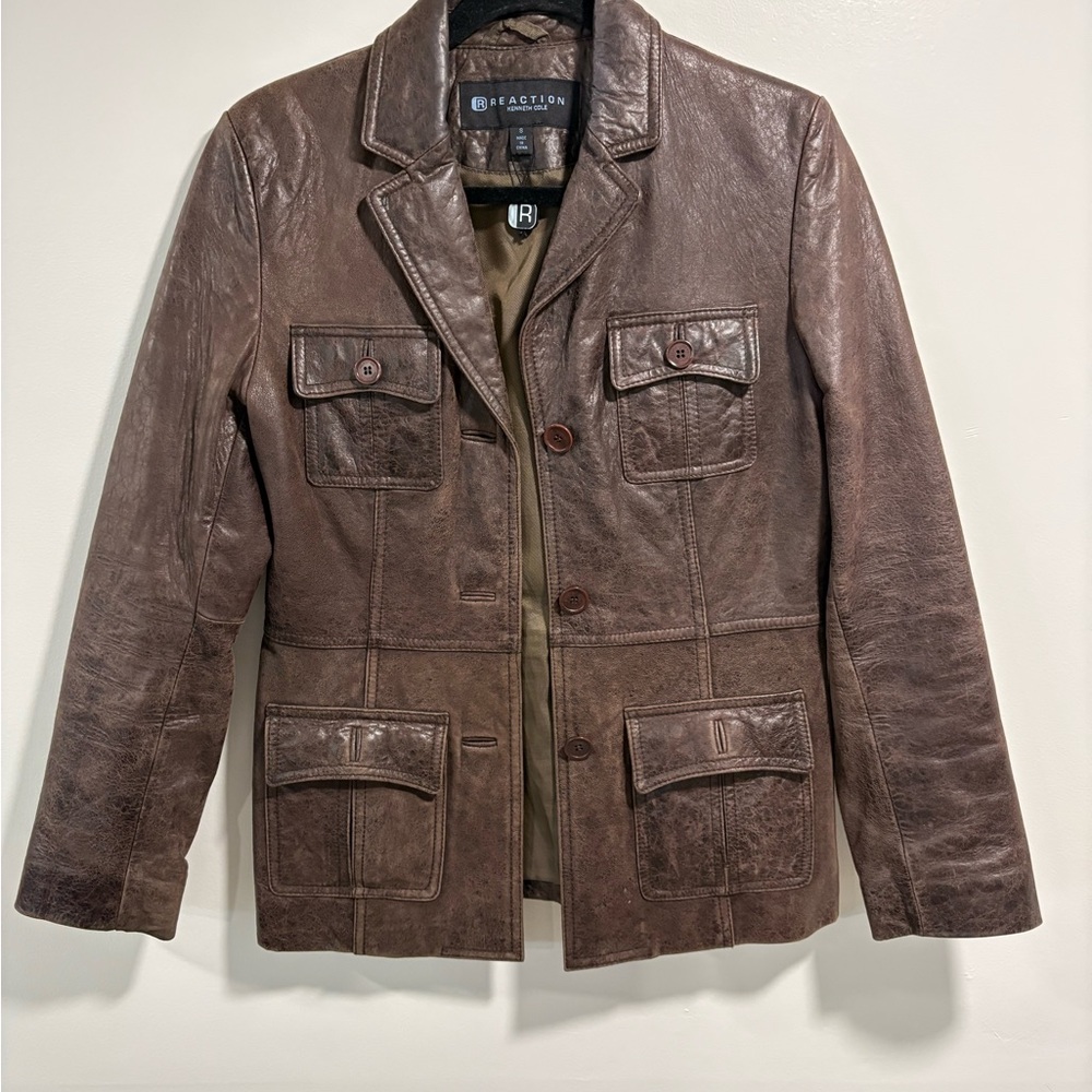 Vintage Kenneth Cole Women's Dark Brown Leather Jacket
